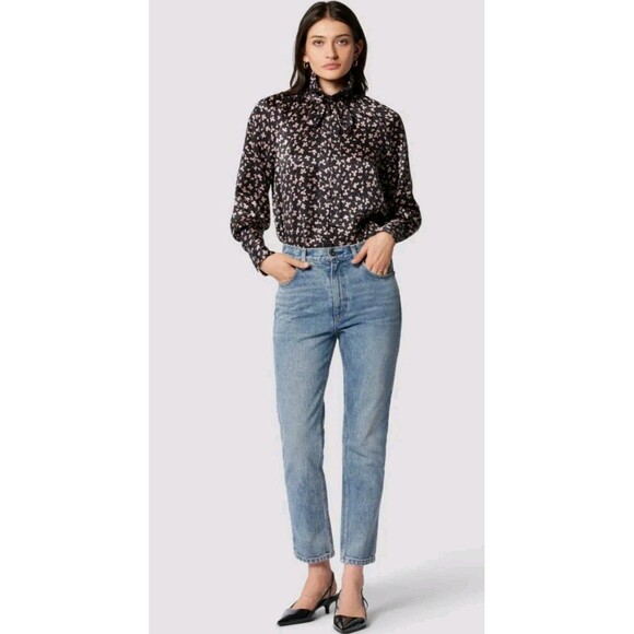 EQUIPMENT Femme Nela Black Pink Floral SILK Button Blouse Sz S MISSING BOW - Picture 9 of 12